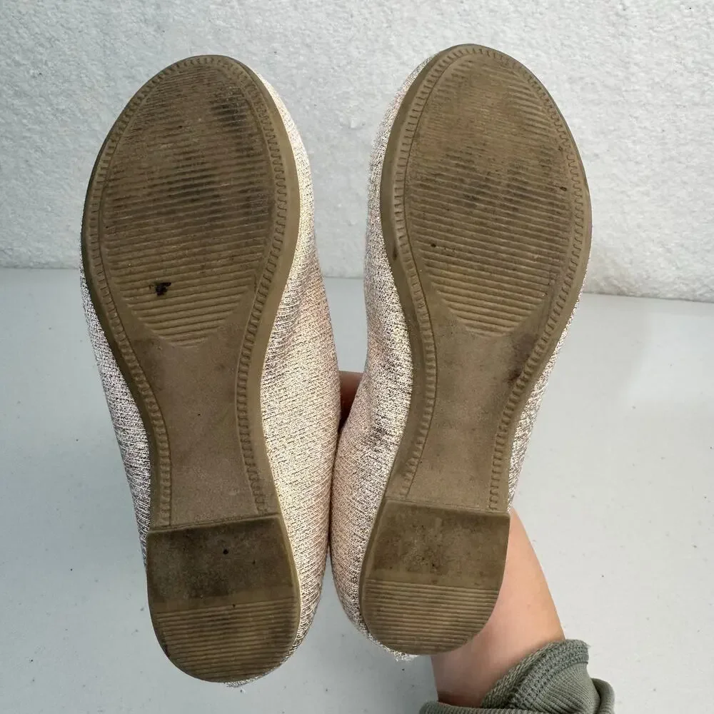 Gymboree Metallic Rose Gold Pink Ballet Flats Fluff Pom-Poms Size 1 Spring Dress